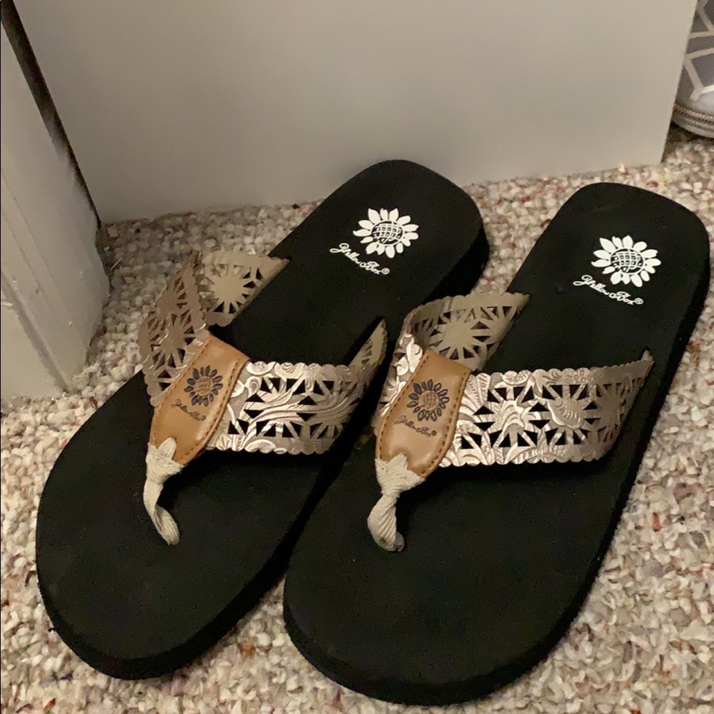 yellow box flip flops